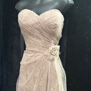 Cream and Taupe Colour Style no 5250L Asymmetrical Ruched Strapless Gown